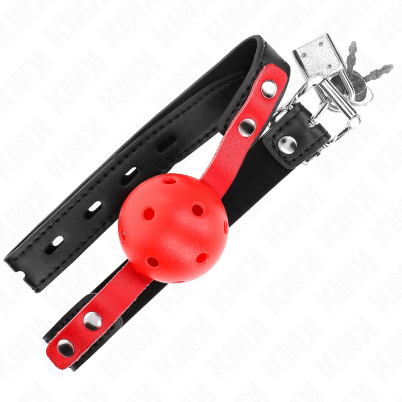 Bâillon Boule Dure Creuse Rouge 4 cm Bracelet Ajustable 37-52 cm - Kink