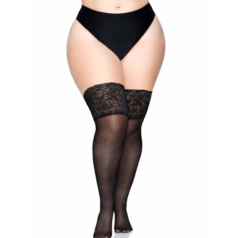 Bas Autofixants Sheer Dentelle Silicone Grande Taille - Leg Avenue