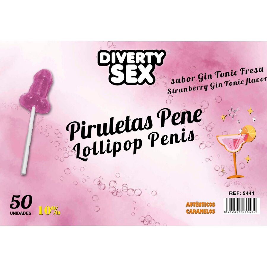 Bocal 50 Sucettes Forme Pénis 3 Arômes Fraise Cannabis Cola - Diablo Goloso