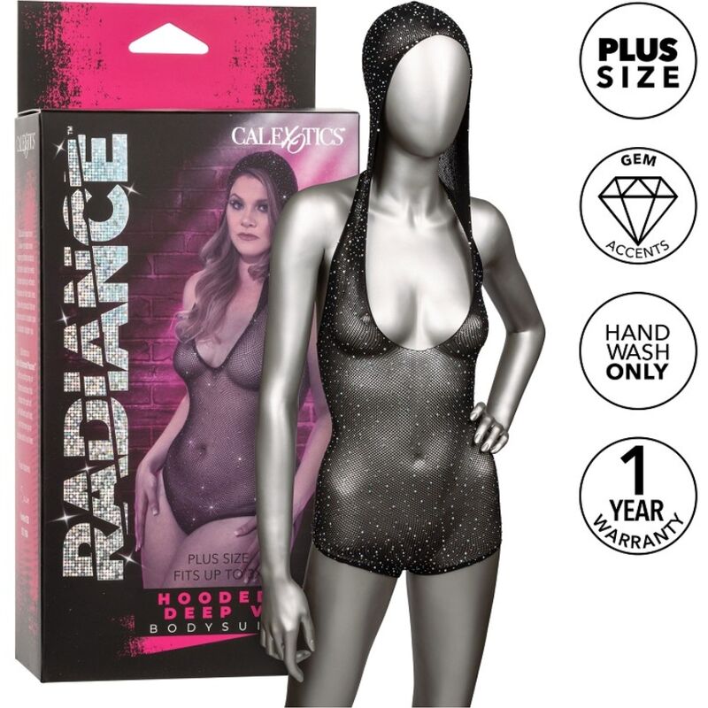 Body à Capuche Radiance Décolleté en V Strass Grande Taille - CalExotics