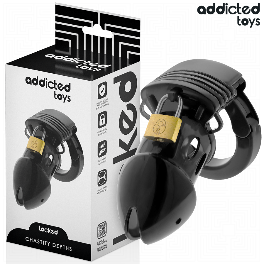 Cage de Chasteté Locked Anneau Réglable 5 Tailles Cadenas - Addicted Toys