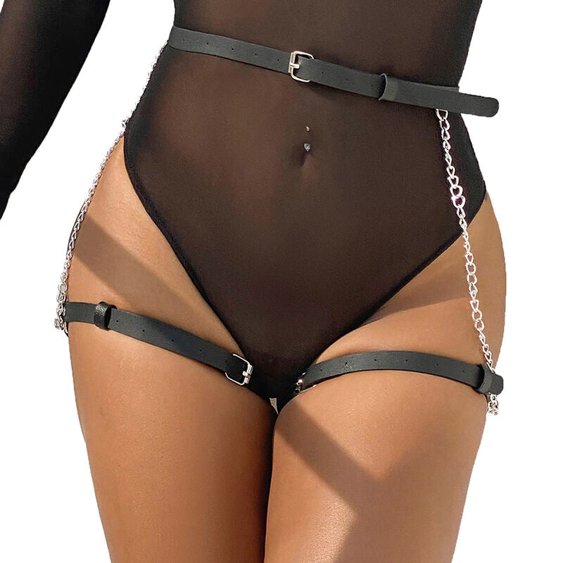 Ceinture Chaîne Cuir Noir Détails Métalliques Taille Unique - Subblime