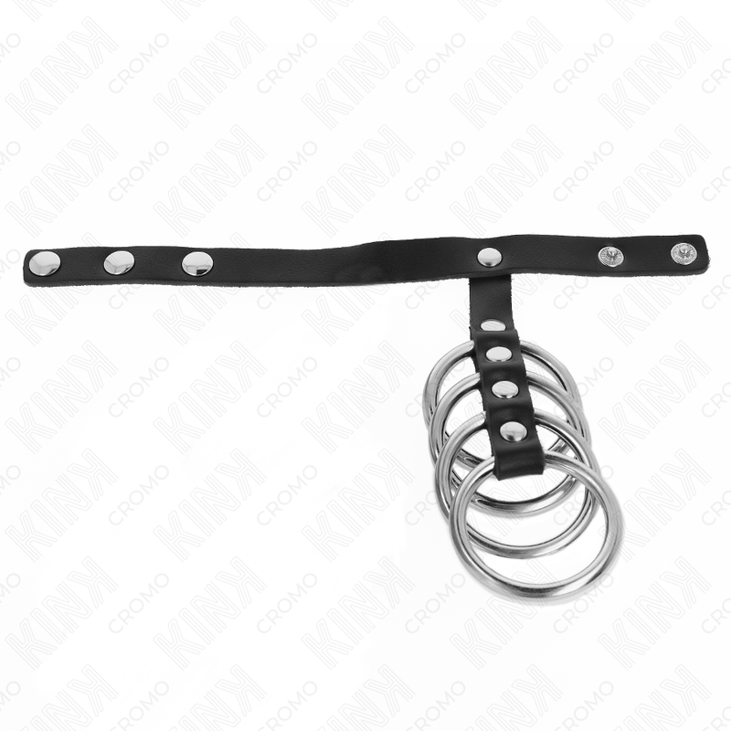 Cockring Cuir 4 Anneaux Métal Sangle Réglable à Pression - Kink