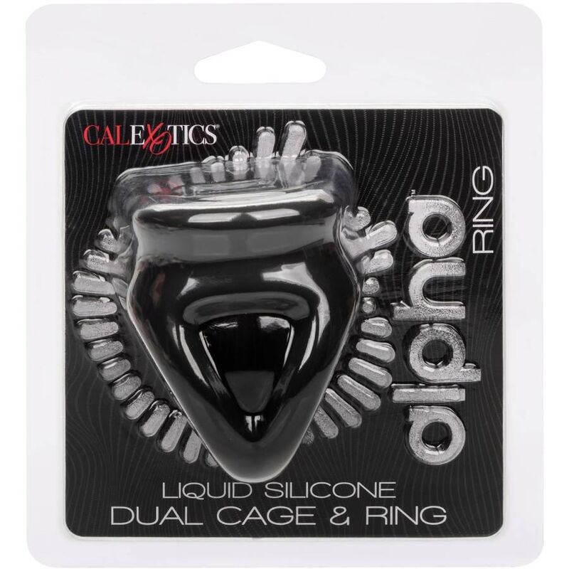 Cockring Double Anneau Alpha Dual Cage Silicone Extensible Noir - CalExotics