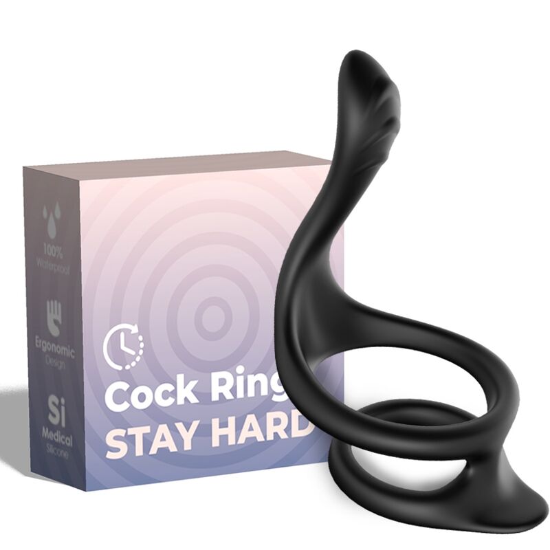 Cockring Double Anneau Pénis et Testicules Queue Anale Noir - Armony