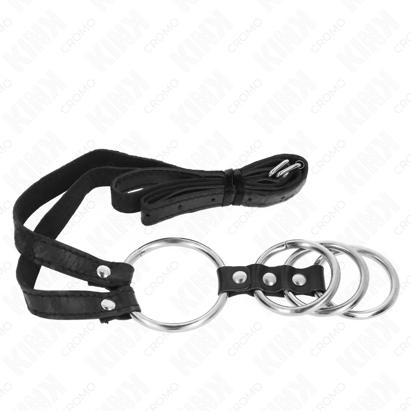 Cockring Métal 4 Anneaux Connectés Ceinture Cuir 112 cm - Kink