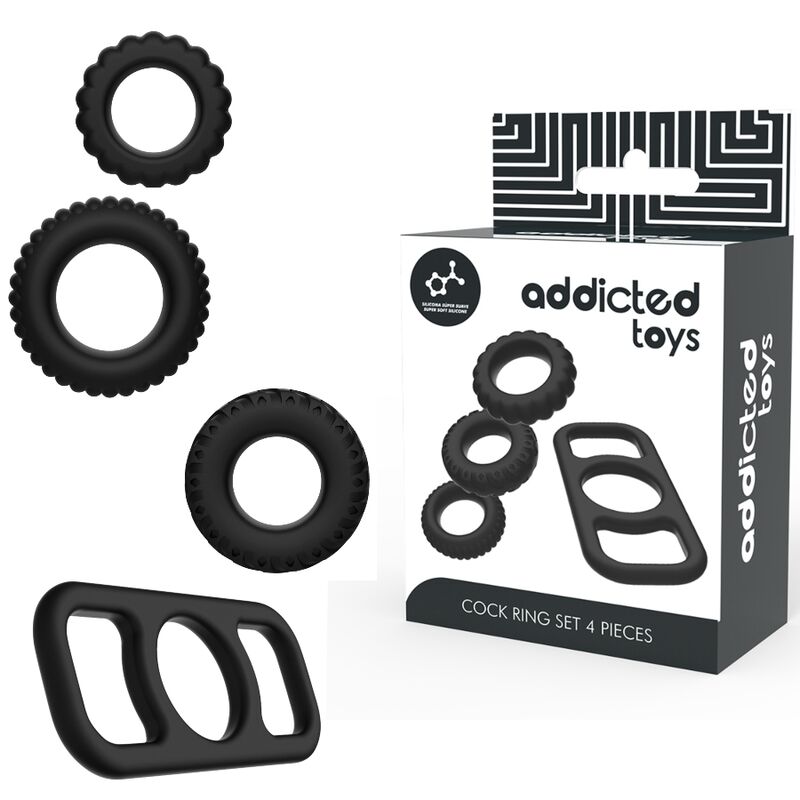 Cockring Set 4 Pièces Silicone Souple Différentes Tailles - Addicted Toys