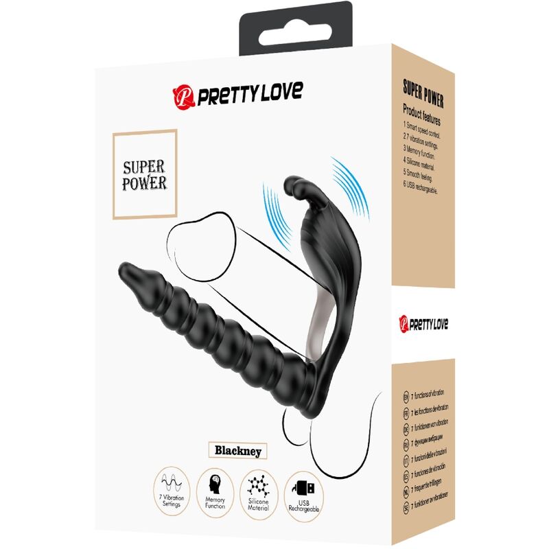 Cockring Vibrant avec Plug Anal Blackney Double Stimulation - Pretty Love