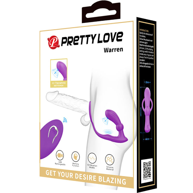 Cockring Vibrant avec Plug Anal Warren Silicone Rechargeable - Pretty Love