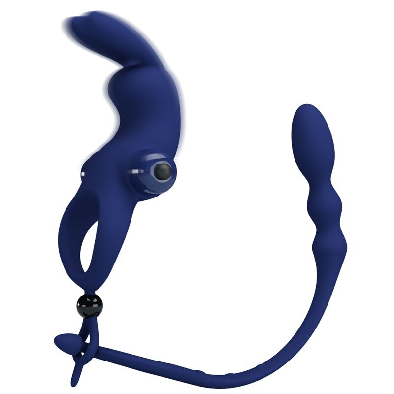 Cockring Vibrant Ayad avec Plug Anal Silicone 10 Modes - Pretty Love