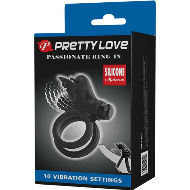 Cockring Vibrant Double Anneau Papillon 10 Modes Rechargeable - Pretty Love