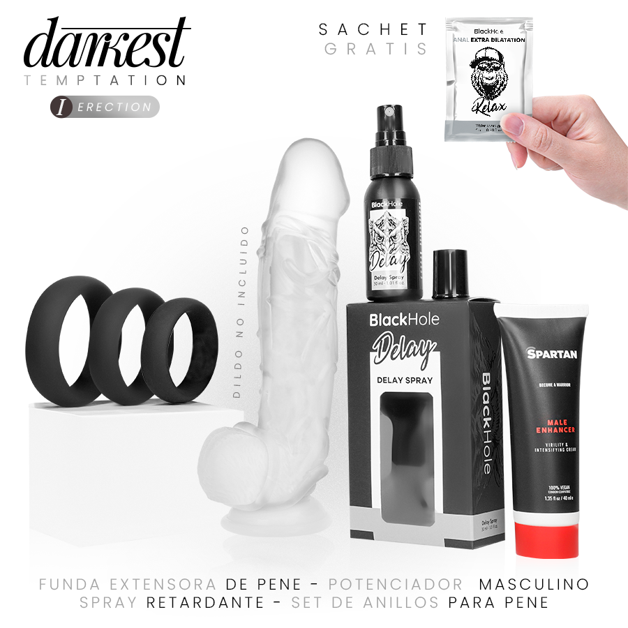 Coffret Érection DreamKit Gaine Cockrings Gel Spray Retardant - Darkest Temptation