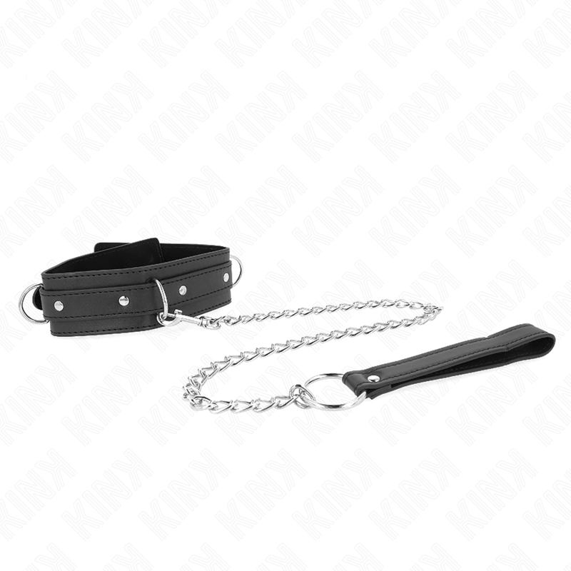 Collier BDSM avec Laisse 65 cm 3 Anneaux Réglable 38-49 cm - Kink