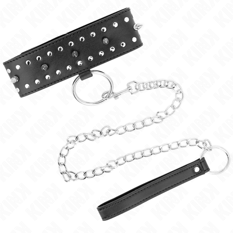 Collier BDSM avec Laisse 65 cm Clous Argentés Ajustable - Kink