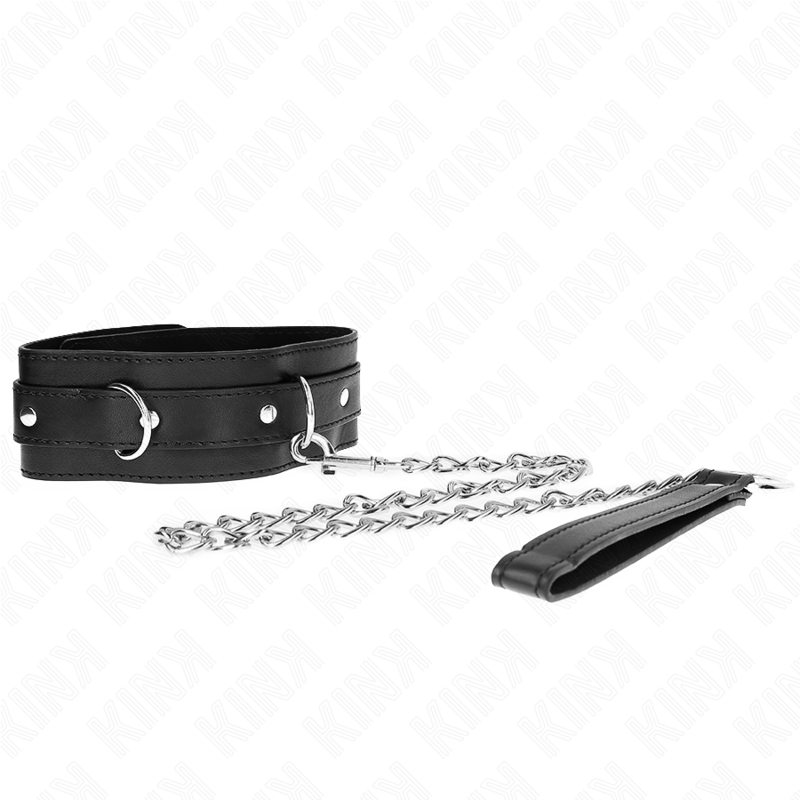 Collier BDSM avec Laisse 65 cm Cuir et Métal - Kink