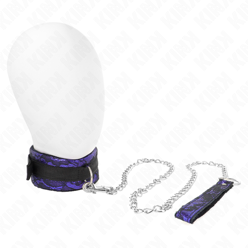 Collier BDSM Dentelle de Velours avec Laisse Nylon 105 cm - Kink