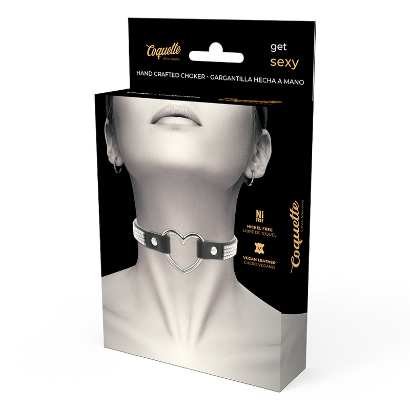 Collier BDSM Ras de Cou Cuir Vegan Pendentif Cœur Réglable - Coquette
