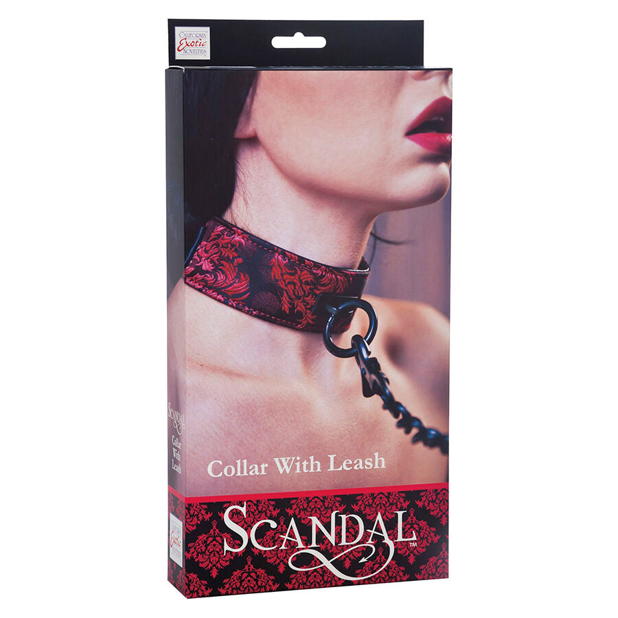 Collier BDSM Scandal Brocart avec Laisse Amovible Réglable - CalExotics