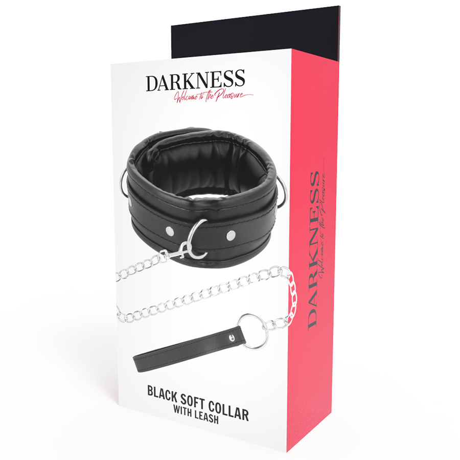 Collier de Posture BDSM Cuir Rembourré avec Laisse Chaîne - Darkness