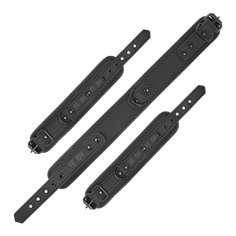 Ensemble Collier et Menottes BDSM Cuir Végan Doublure Néoprène - Fetish Submissive