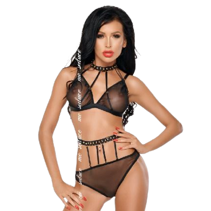 Ensemble Dotty Soutien-Gorge Culotte Tulle et Harnais Doré - Me-Seduce