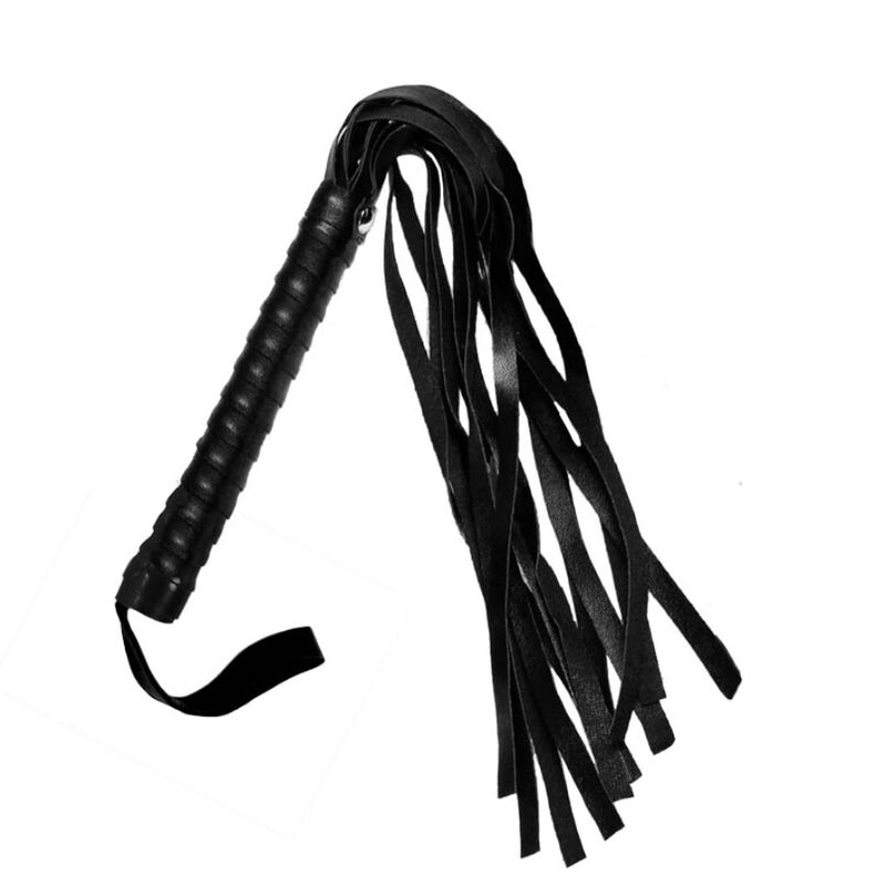 Fouet de Bondage Noir Frangé Cuir Synthétique 44 cm - Secretplay
