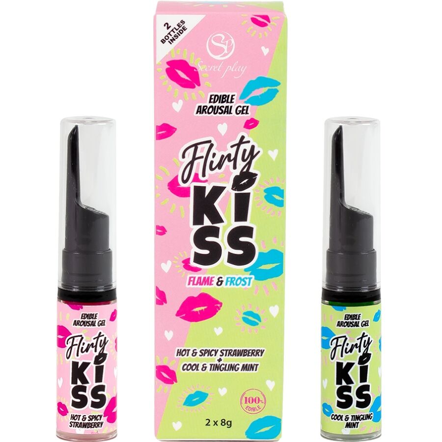 Gels Coquins Flirty Kiss Sexe Oral Fraise & Menthe Comestibles 2 x 8 g - Secretplay