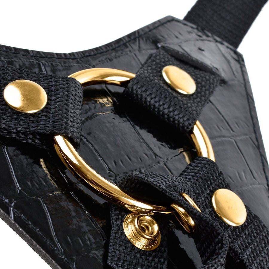 Gode Ceinture Designer Strap-On Gode 17 cm Veiné Harnais Réglable - Fetish Fantasy Gold