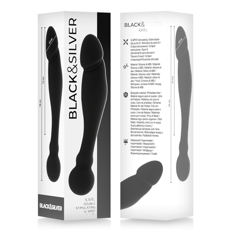 Gode Stimulant Point G Karl Double Densité Silicone 18 cm - Black&Silver