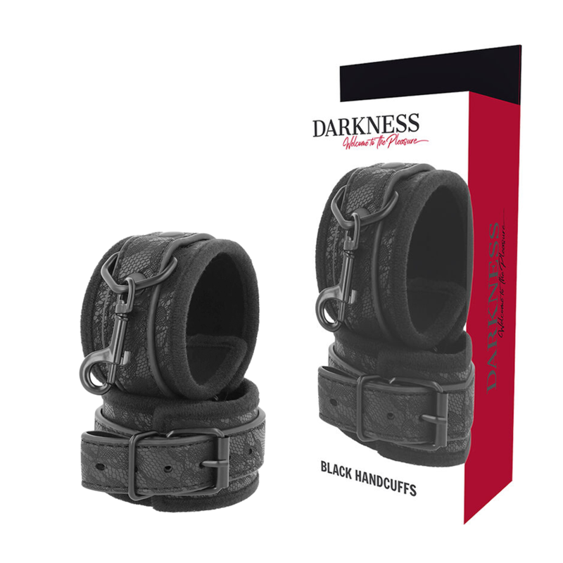 Menottes BDSM Brocart Cuir Végan Poignets Réglables - Darkness