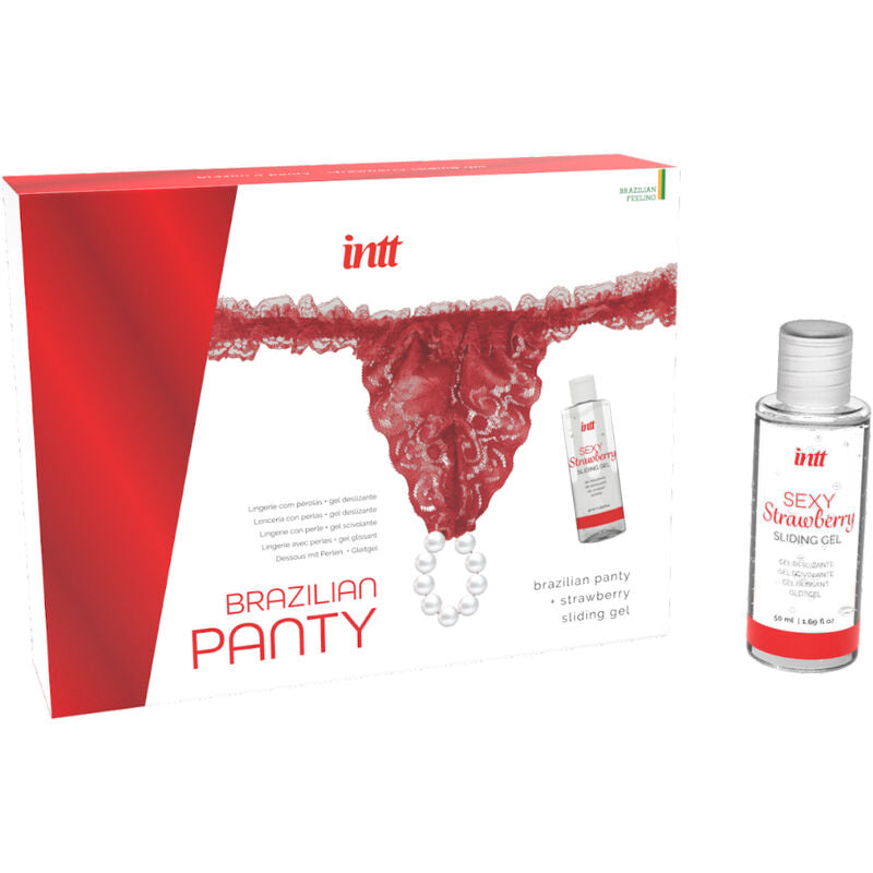 Culotte Brésilienne à Perles avec Gel Lubrifiant Fraise - Intt