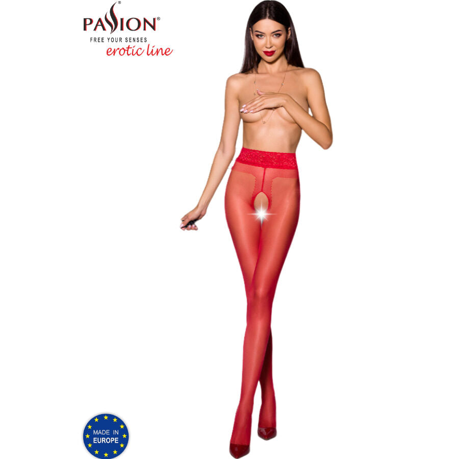 Collant Ouvert Tiopen 001 Rouge 20 Deniers Crotchless - Passion Woman