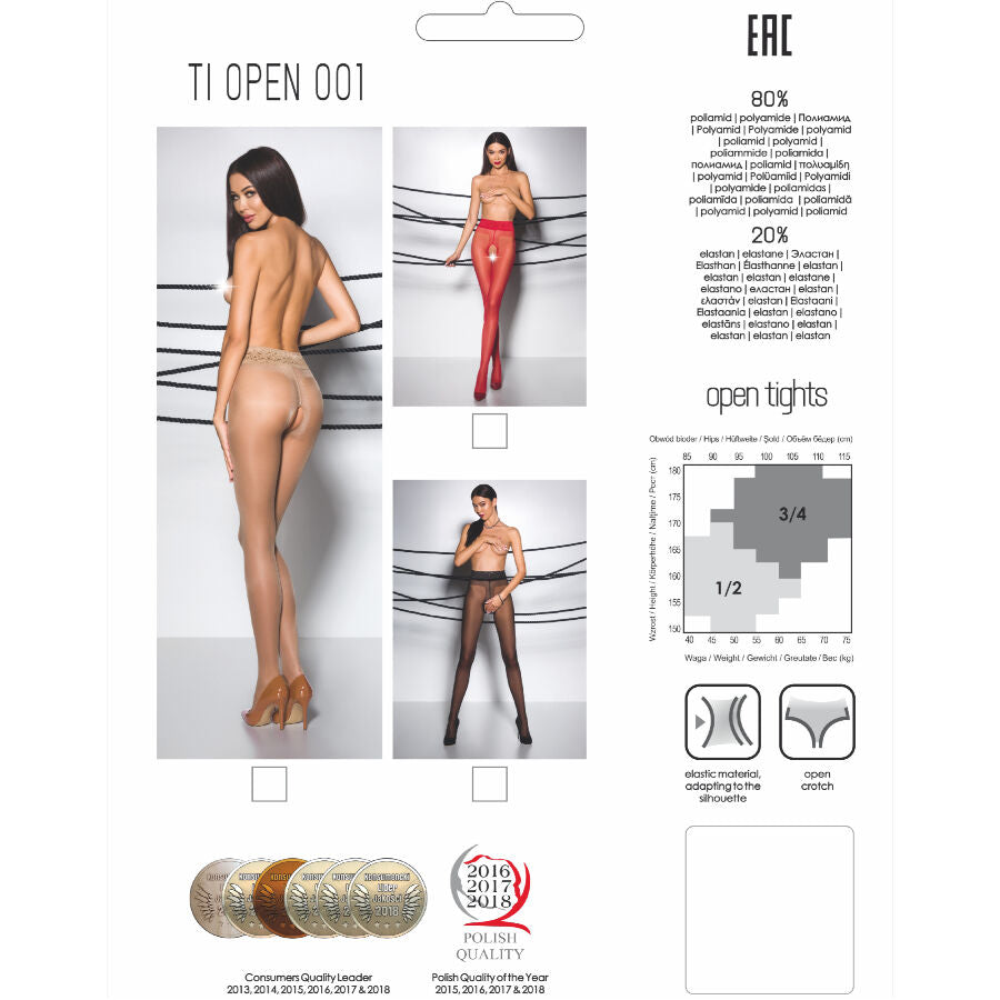 Collant Ouvert Tiopen 001 Rouge 20 Deniers Crotchless - Passion Woman