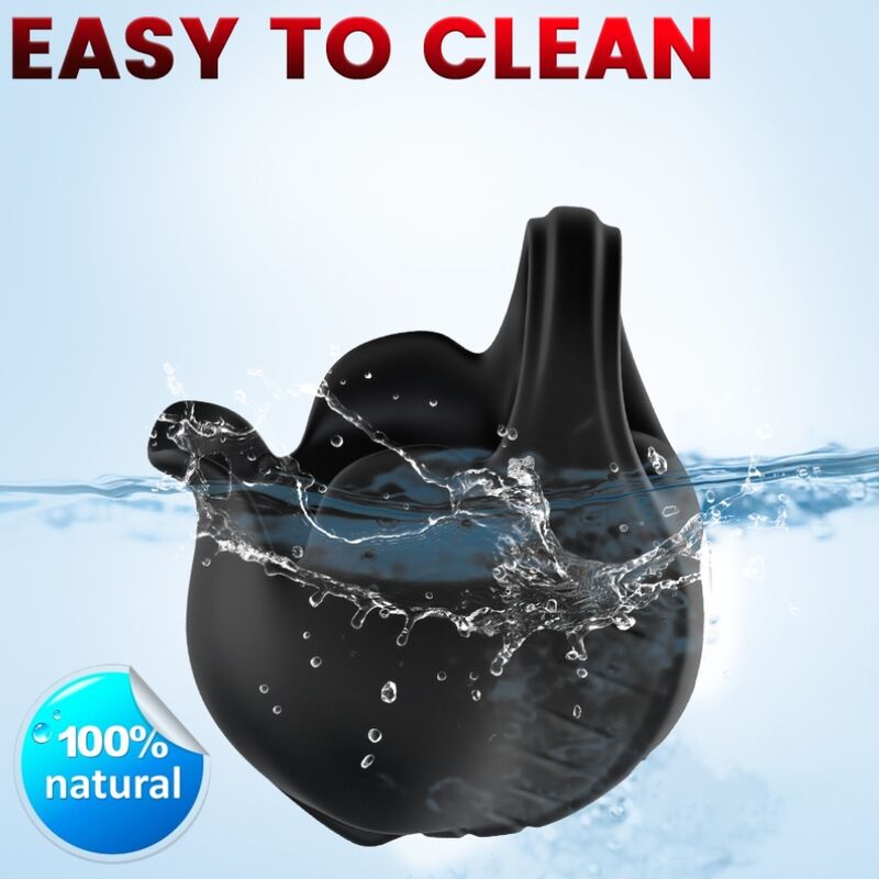 Cockring Armony à coque testiculaire éclaboussé d'eau pour montrer son étanchéité
