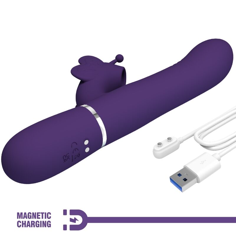 Vibromasseur Rabbit Papillon 4 en 1 Perles Rotatives - Silicone - Pretty Love