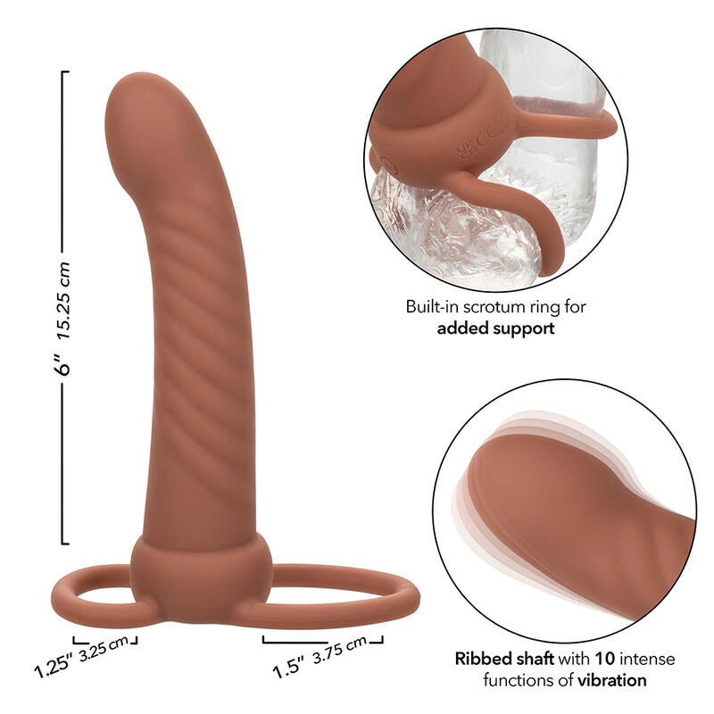 Double Pénétrateur Nervuré Rechargeable 10 Vibrations Silicone IPX7 - CalExotics