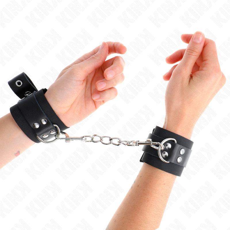 Menottes BDSM Poignets Nylon Sangle Cuirette Ajustable 19-29 cm - Kink