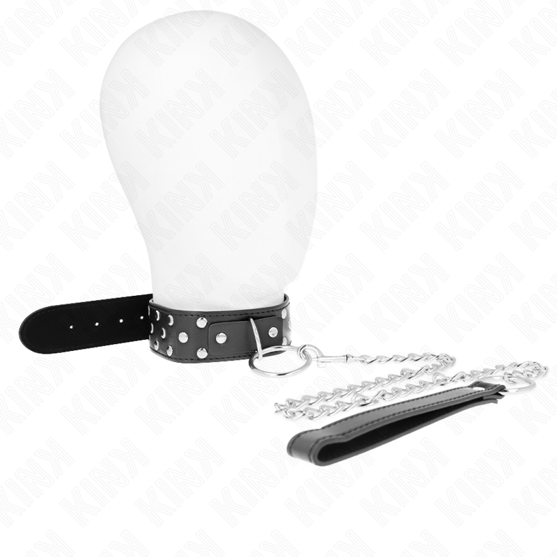 Collier BDSM Rivets Anneau Central Cuir Ajustable 36-50 cm - Kink