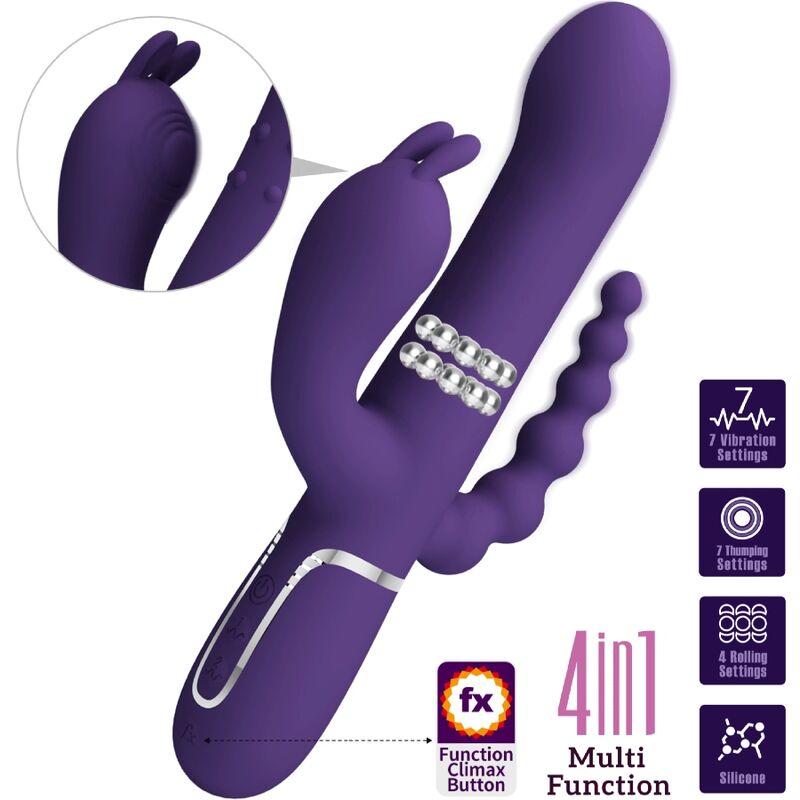 Vibromasseur Triple Cammy 4 en 1 Vaginal Clitoridien Anal - Pretty Love