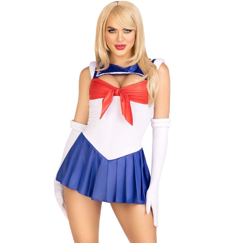 Costume Sexy Marin 3 Pièces Body Jupe Plissée Gants - Leg Avenue