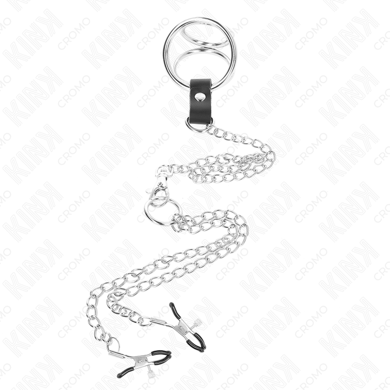 Cockring Métal avec Pinces à Tétons - Chaîne 26 cm - 3 Tailles - Kink