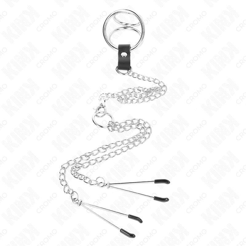 Cockring Métal avec Pinces à Tétons - Chaîne 26 cm - 3 Tailles - Kink