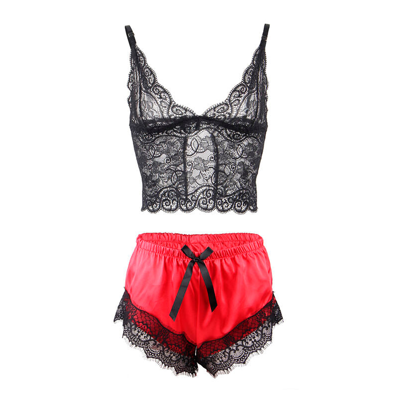 Ensemble Nuisette Satin et Pantalon Dentelle 2 Pièces - Subblime