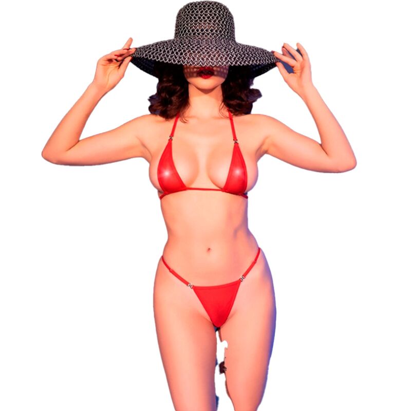 Micro Bikini Sexy Rouge- Tulle Transparent Strass - Chili