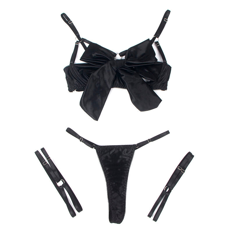 Ensemble Lingerie Soutien-Gorge Ouvert Nœud String Porte-Jarretelles - Subblime