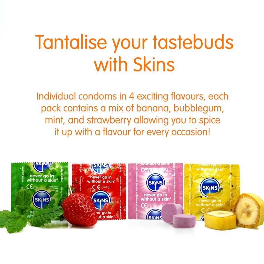Préservatifs Skins Multi-Saveurs - 4 Parfums Fruités Extra Lubrifiés