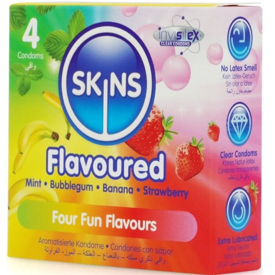 Préservatifs Skins Multi-Saveurs - 4 Parfums Fruités Extra Lubrifiés