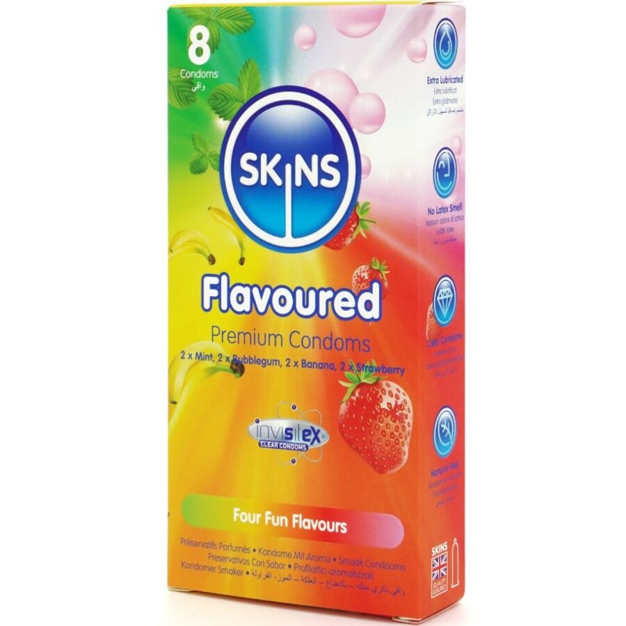 Préservatifs Skins Multi-Saveurs - 4 Parfums Fruités Extra Lubrifiés