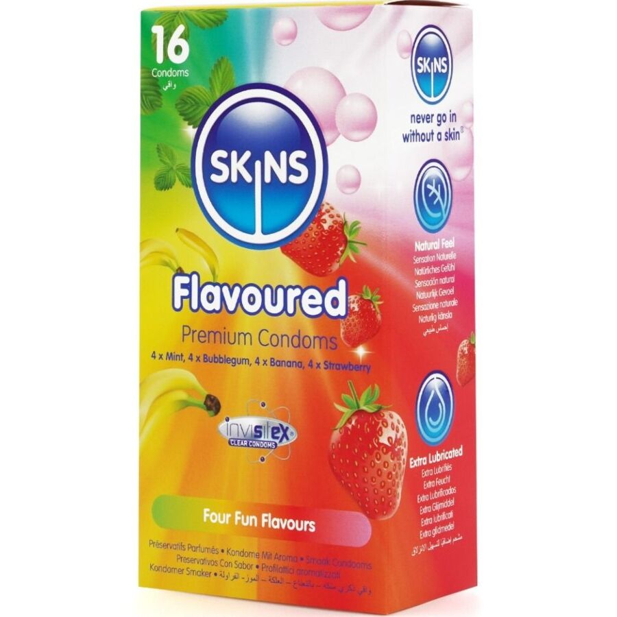 Préservatifs Skins Multi-Saveurs - 4 Parfums Fruités Extra Lubrifiés