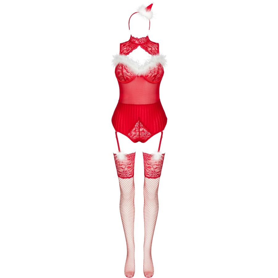 LIVCO CORSETTI FASHION - LIMPID SNOWFLAKES LC 90604 BODY + BAS + BANDEAU DE NOËL S/M